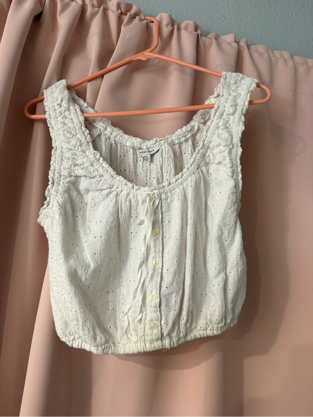Eyelet Button-Front Cotton Crop Tank Top - White
